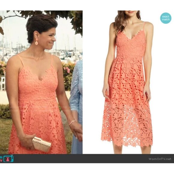 ASTR The Label Floral Lace Midi Dress Size S Coral Guipure Wedding Guest Party - Picture 16 of 16